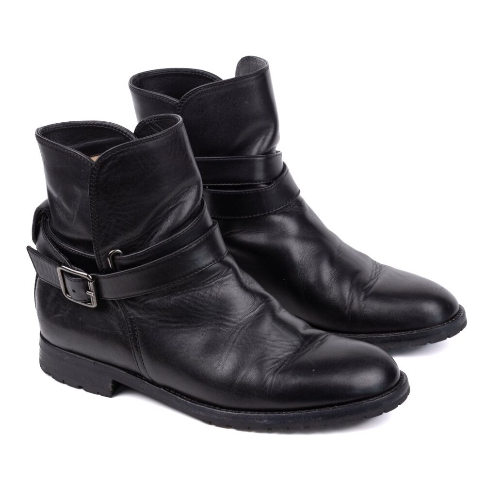 Manolo Blahnik Sulgamba Black Leather Strap Ankle Boot - size 6